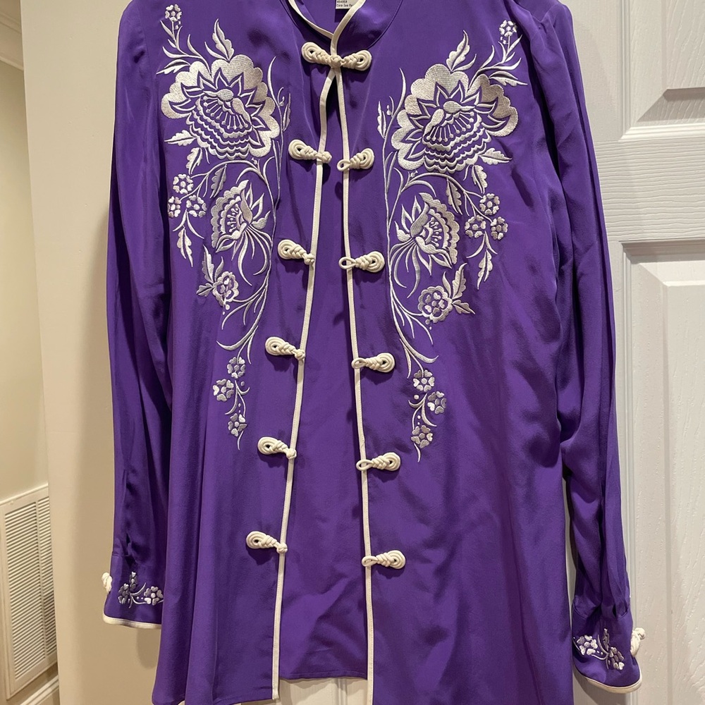 Purple Embroidered Jacket with Silver Floral Design